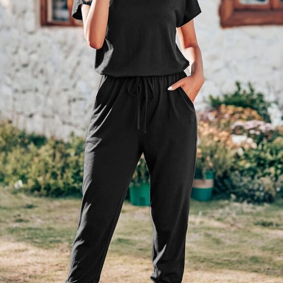 Women Jumpsuit Summer Casual Short Sleeve One Piece High Waist Comfortable - Picture 4 of 6